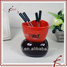 ceramic cheese fondue set with forks